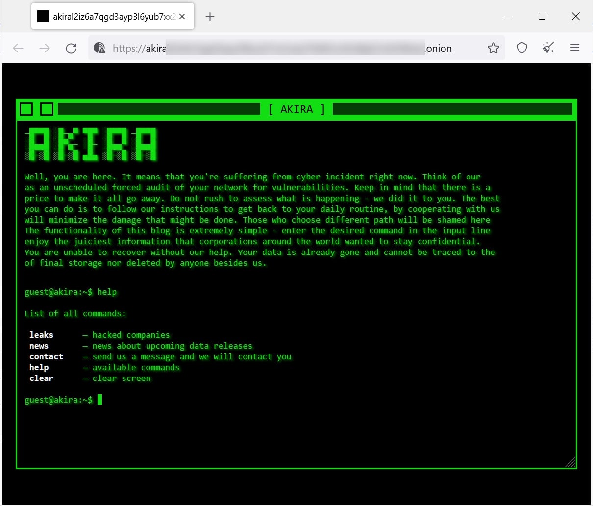 The Akira leak site
