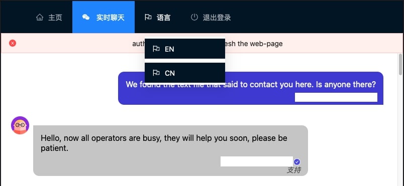 Figure 3 - The two supported languages on the site are English and Chinese