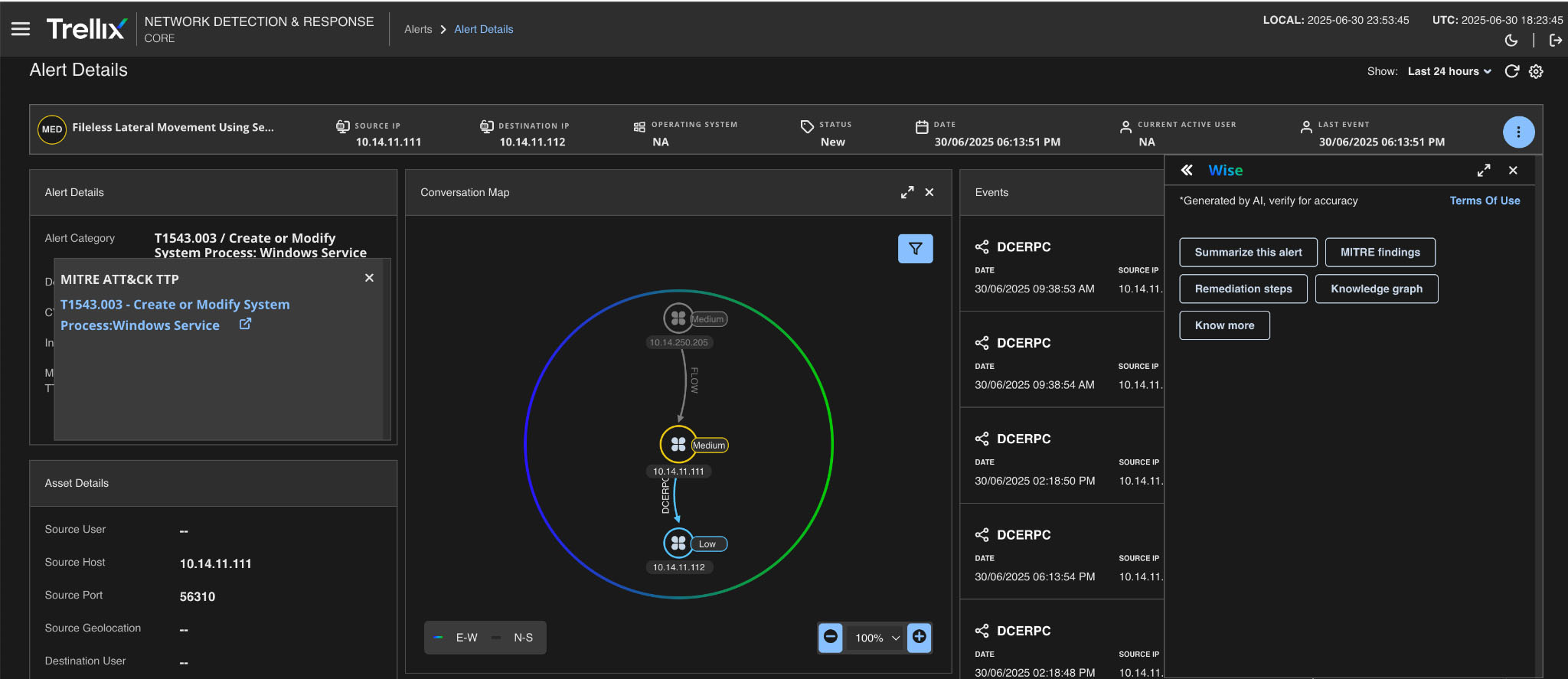 Figure 14: Trellix Wise view summarizing fileless service manager exploitation