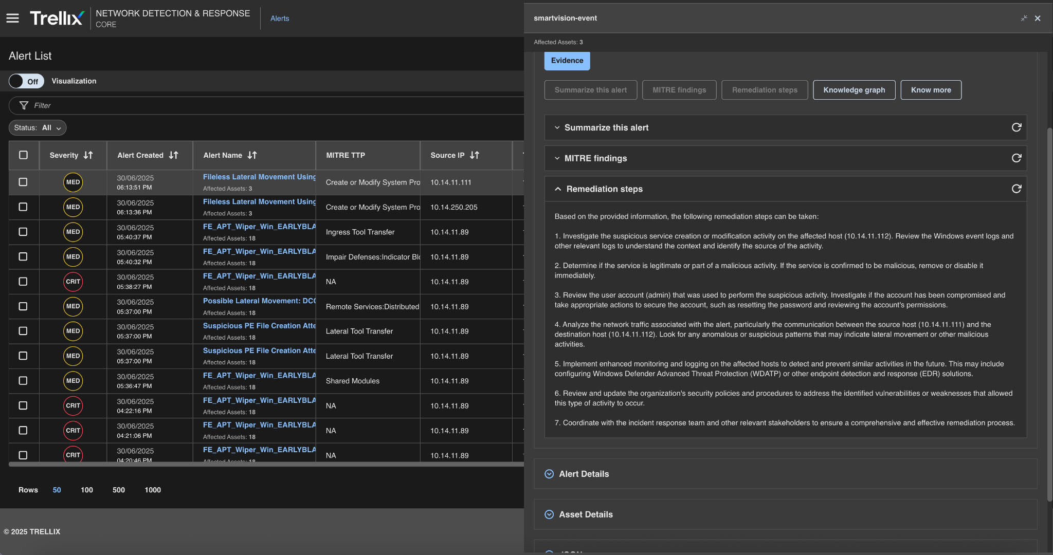 Figure 17: Contextual remediation actions provided by Trellix Wise