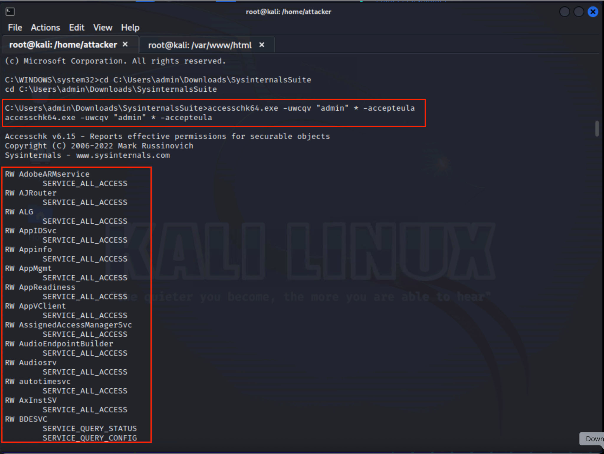 Figure 4: Enumerating service permissions