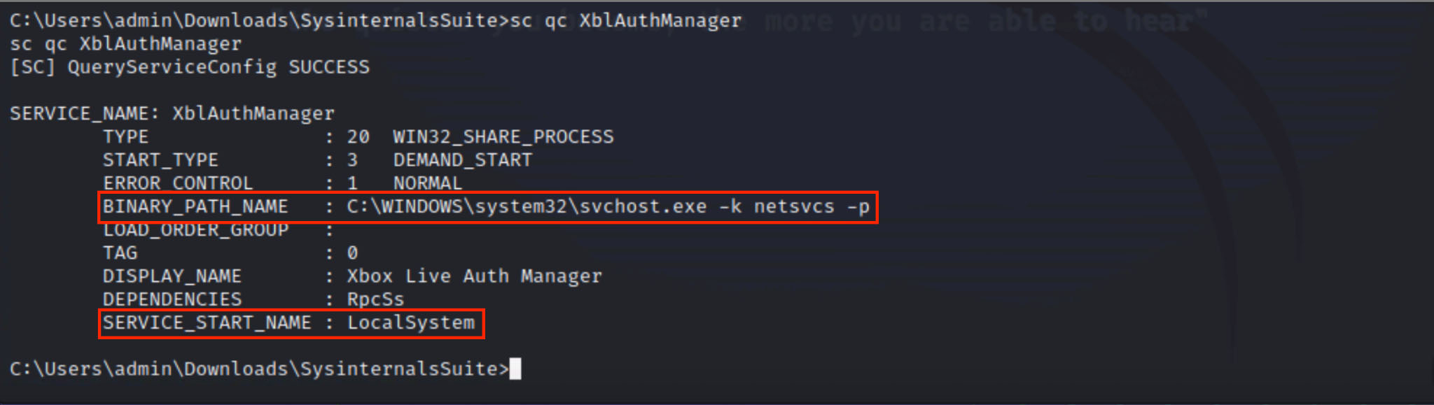 Figure 5: Checking service configuration