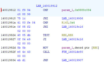 Figure 12: IOCTL code is compared within the Avast driver before invoking the function FUN_14001dc80