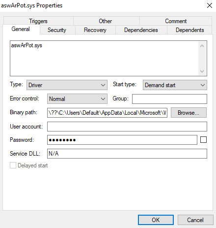 Figure : aswArPot.sys’ service created