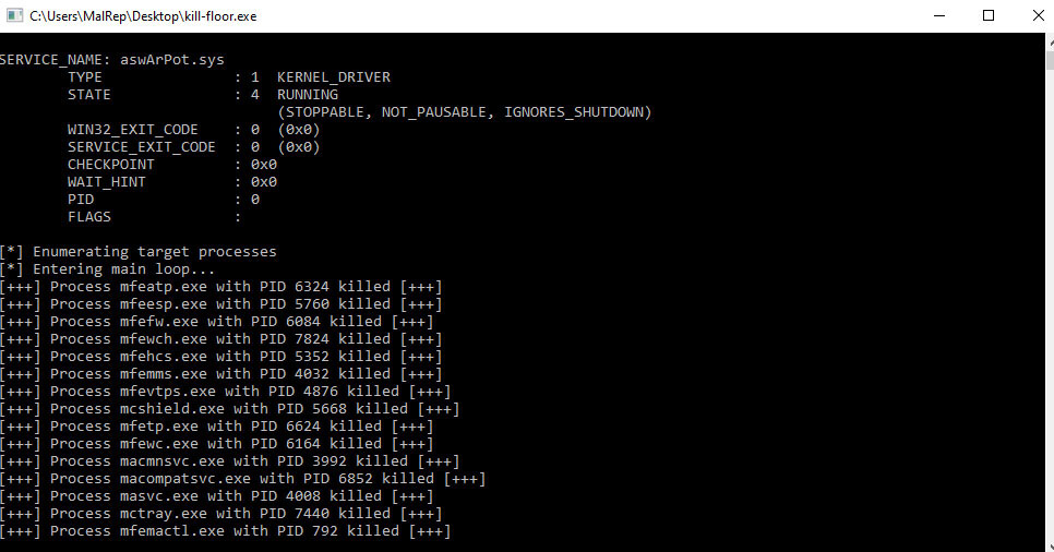 Figure 5: aswArPot.sys’ terminating security processes