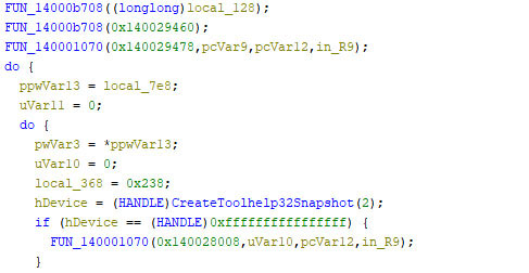 Figure 8: malware actively monitoring running processes on the system