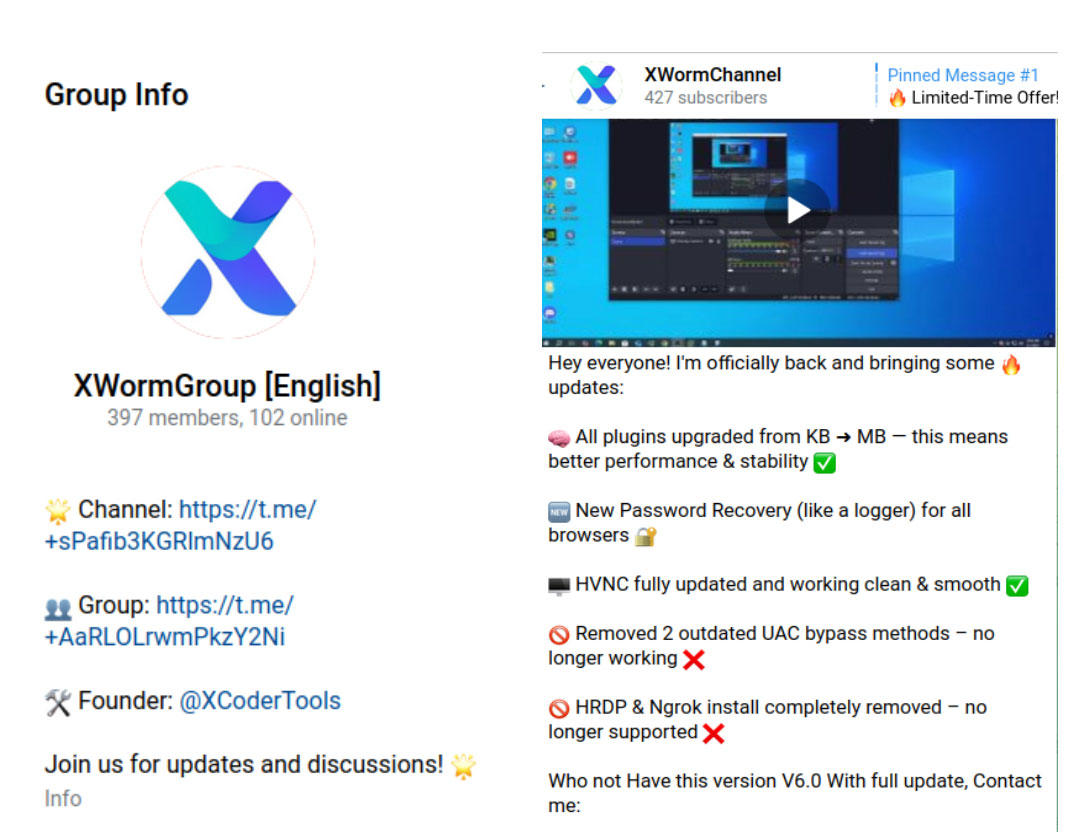 Figure 3: XWorm chat group on Signal and YouTube channel
