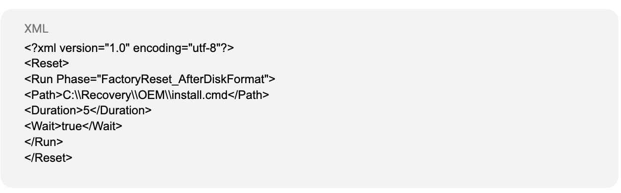 Figure 8: Contents of ResetConfig.xml